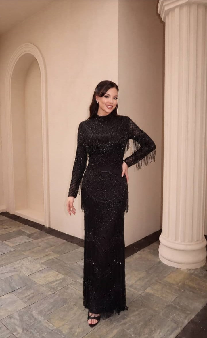 Midnight Fringe Couture Gown