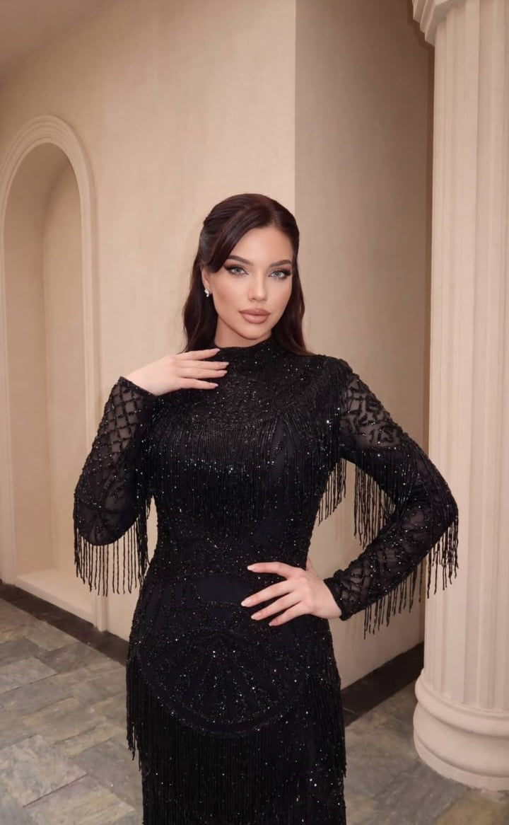 Midnight Fringe Couture Gown