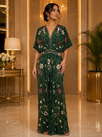 Emerald Bloom Embellished Evening Gown
