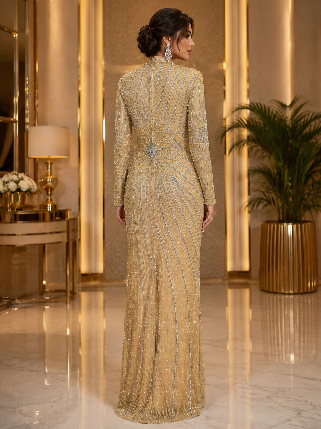 Golden Radiance Crystal Couture Gown