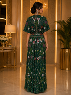Emerald Bloom Embellished Evening Gown