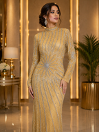 Golden Radiance Crystal Couture Gown