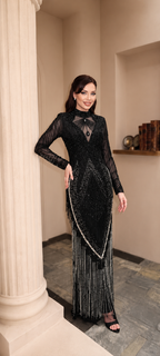 Midnight Crystal Fringe Couture Gown