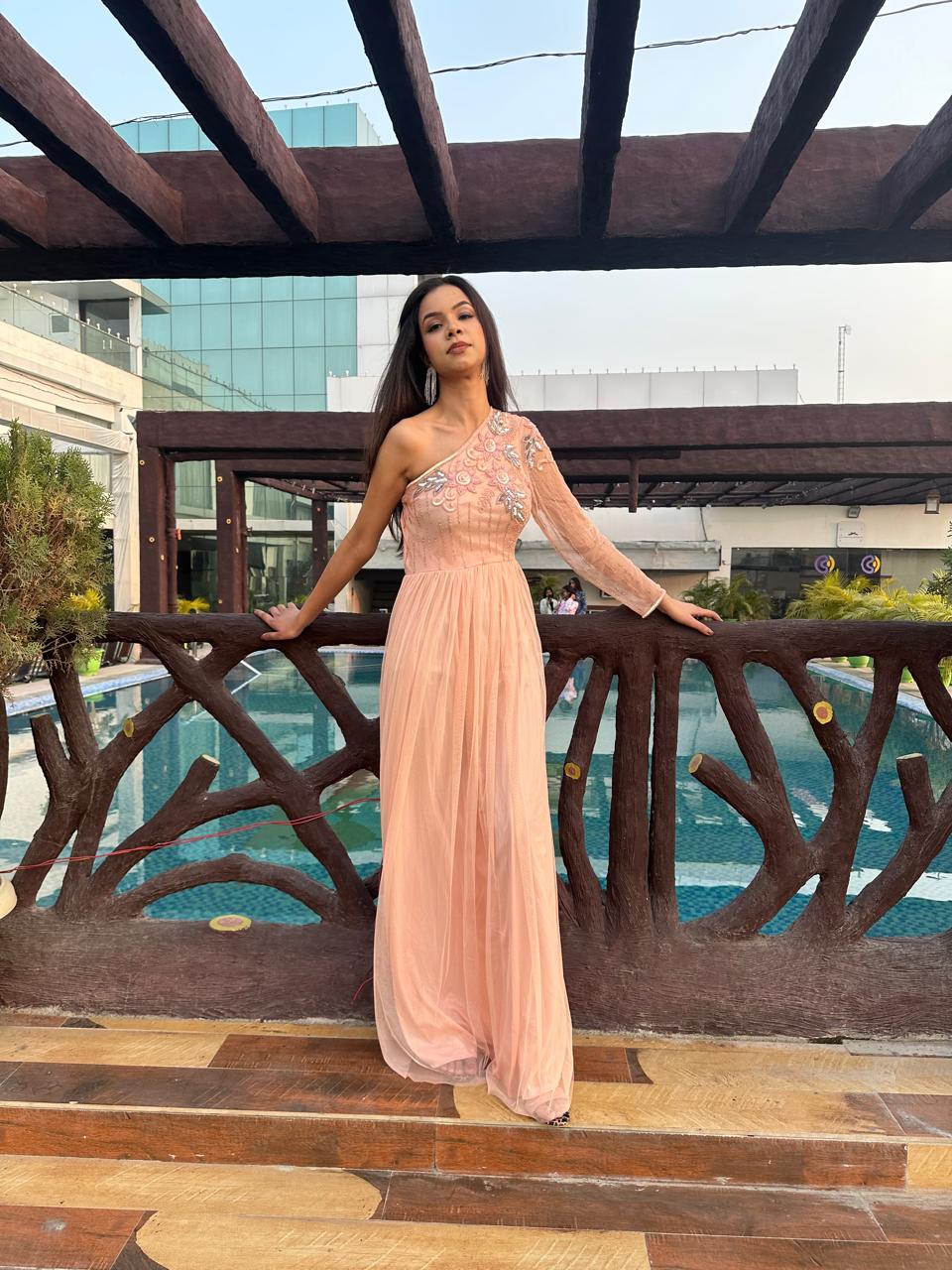 Peach One-Shoulder Maxi Dress